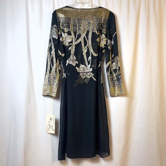 Gold and Silver Metallic Black Sheer Vintage Dress - Picture 2 of 9